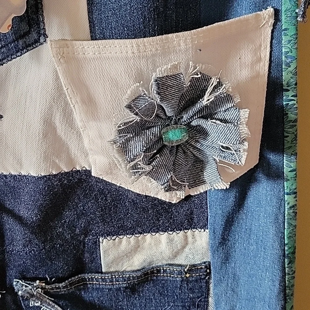 Upcycled Molly Made It Organizer Hand Crafted made from blue & white denim jeans